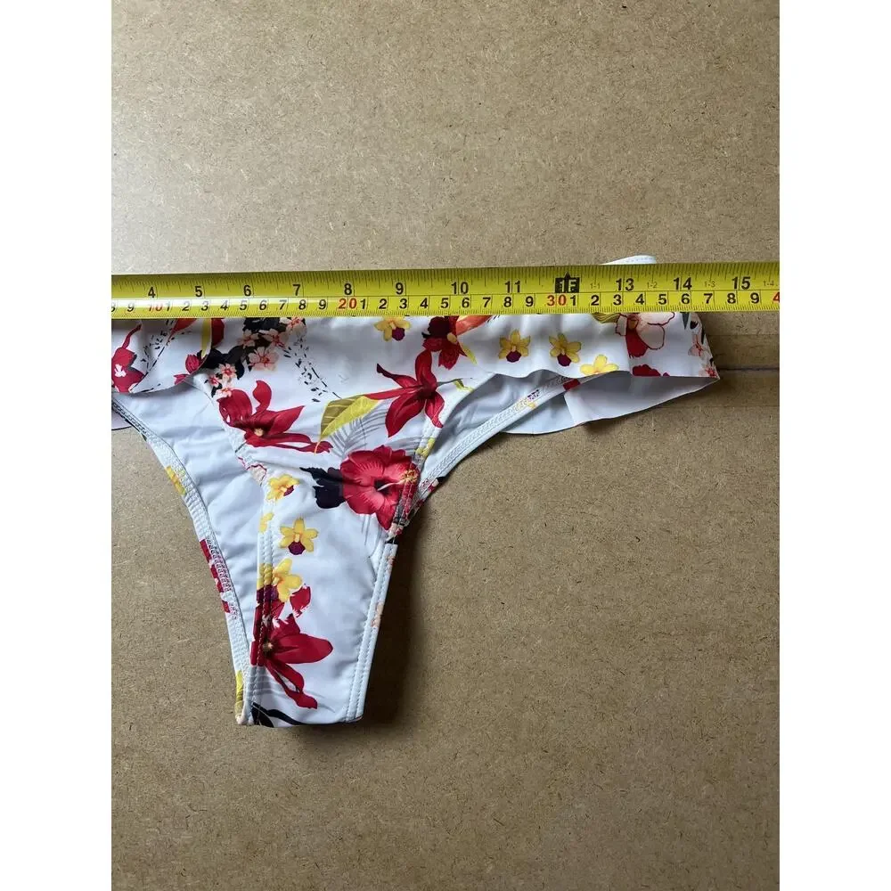 Beachkissd Panties Womens L White Floral Thong High Leg Ruffle Stretch